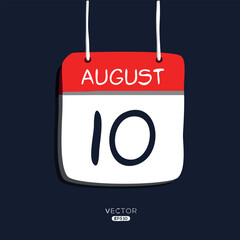 Creative calendar page with single day (10 August), Vector illustration.