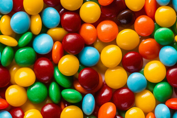 Pile of colorful lentils candies, closeup detail. Seamless tileable background pattern. Generative AI