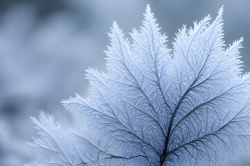 frozen leaf close up in a wintery cold scene