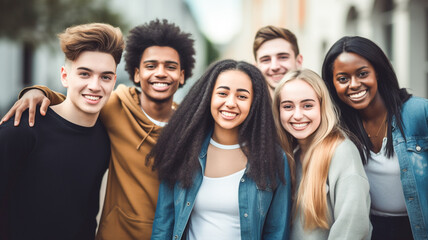 Group of multiracial people having fun together outdoor.
