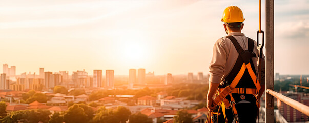 Work on high-altitude equipment. Fall arrest device for worker with safety belt hooks