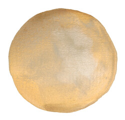 Beige, gold, silver ink watercolor paper grain texture stain blot on white background.