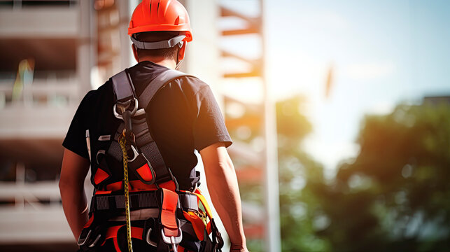 Work on high-altitude equipment. Fall arrest device for worker with safety belt hooks