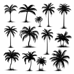 Fotobehang Tropical palm trees set silhouettes © MOUNSSIF