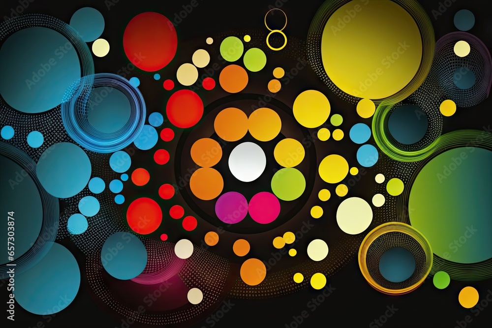 Poster abstract colored background with circles and dots of different diameters