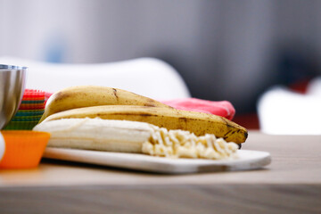 Organic ripe bananas in the kitchen