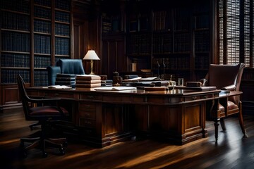 A Lawyer Office with Law Books Library. A silent environment in the office, A books library with tables and chairs