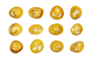 Fototapeta premium Pickled Jalapeno, Marinated Green Jalapenos, Hot Mexican Pepper Slices, Pickled Green Jalapeno