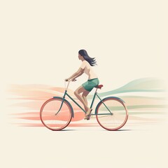 eine junge frau auf einem retro alten fahrrad ebike roller e-bike drahtesel illustration