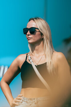 Beautiful Russian girl at the beach during summer