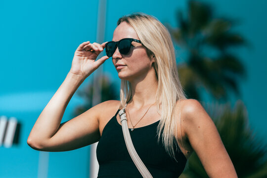 Beautiful Russian girl at the beach during summer