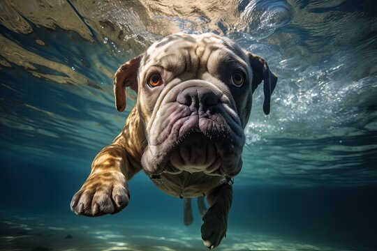Mastino Napoletano Dog Swimming Underwater