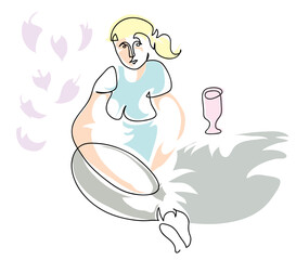 One line drawing of seasonal depression.
One continuous line drawing lonely woman sitting on the ground with sad face expression.