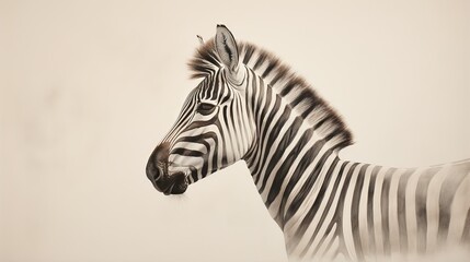 Fototapeta na wymiar a zebra standing in front of a white wall and looking at the camera. generative ai