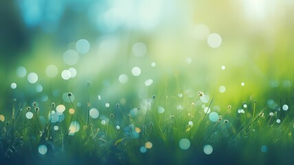 Fresh grass in soft blurred bokeh lights background created with Generative AI