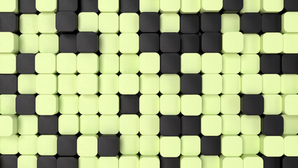 Abstract background with citric and black rounded boxes. 3d render illustration - 657311425