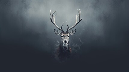  a deer's head with antlers in the fog.  generative ai