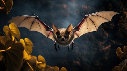  a bat flying through the air with its wings spread out.  generative ai - obrazy, fototapety, plakaty