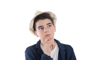 isolated boy portrait with thoughtful expression