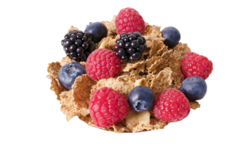 bowl of cereals with isolated fruits in white