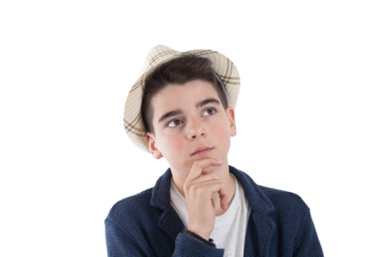 isolated boy portrait with thoughtful expression