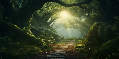 Foto op Aluminium enchanted path through magical forest cinematic 4k © Young