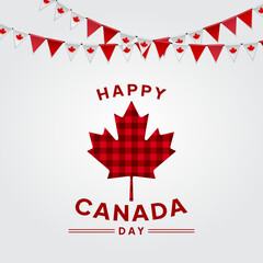 Fototapeta na wymiar Happy Canada Day greeting social media posts white color background with maple leaf vector and building