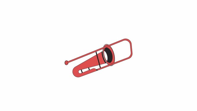 Jazz trombone musical instrument line 2D object animation. Music practice equipment flat color cartoon 4K video, alpha channel. Wind brass instrument for orchestra animated item on white background