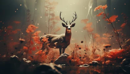Selbstklebende Fototapeten A majestic deer in the enchanting autumn forest © Artur