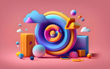3D render digital abstract design assets plasticine pasel colors ai generative