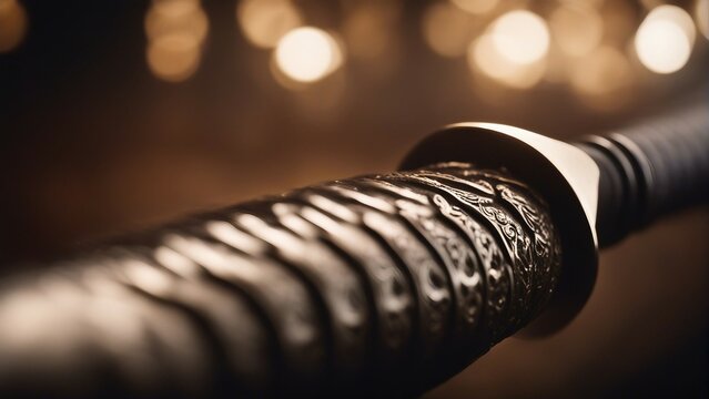close-up view of samurai sword with details