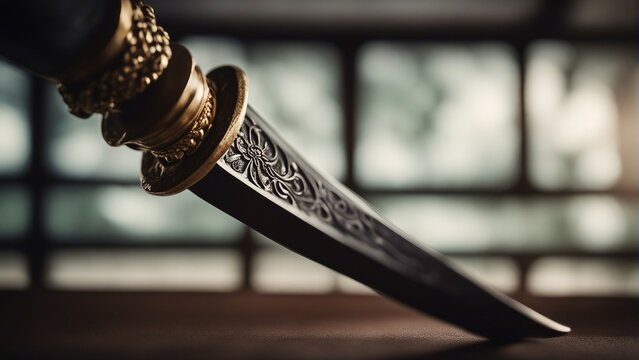 close-up view of samurai sword with details