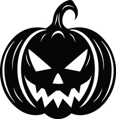 Simple Halloween scary pumpkin with funny face in flat style