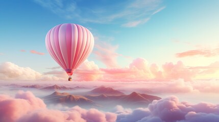 Fototapeta premium a hot air balloon flying over a mountain range in the sky. generative ai