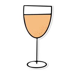 Sticker glass of white wine isolated vector