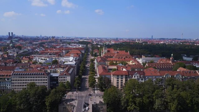 Great aerial top view flight drone street rad City town Munich