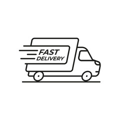 Fast shipping, delivery truck vector icon.