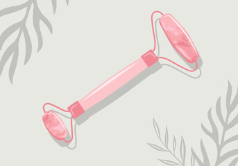 Vector Realistic Gua Sha rose quartz Massage roller. Natural  Stone Scraper. Anti-aging facial lifting. Chinese Traditional Facial Lifting. Beauty  product for cosmetology, blog, web, design and spa