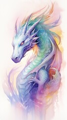 Fantasy pastel watercolor illustration of a dragon Ai generated art