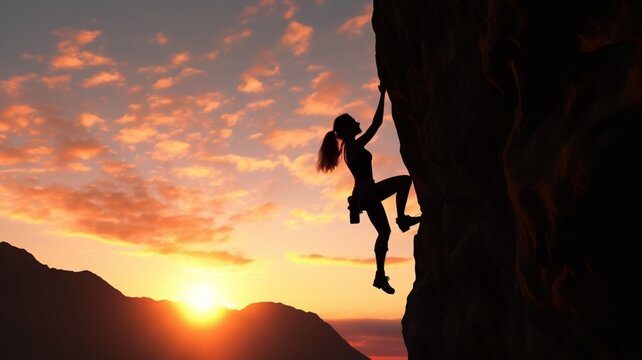 Female overhang rock climber silhouette wit Ai generated art