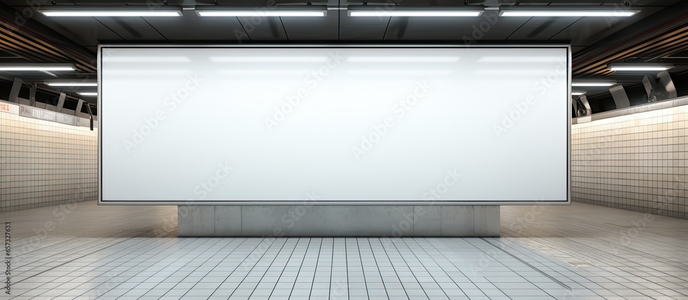 Poster empty advertising display in subway station with copyspace for text