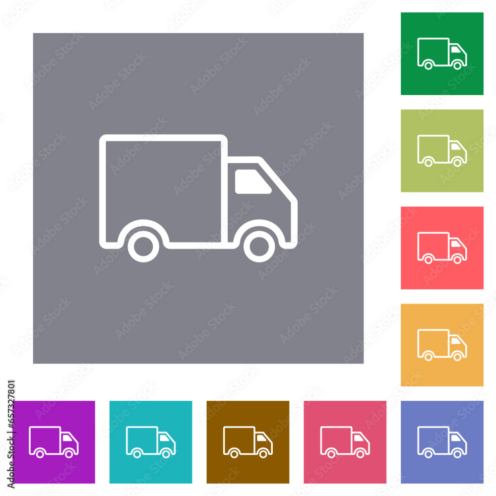 Poster delivery truck side view outline square flat icons