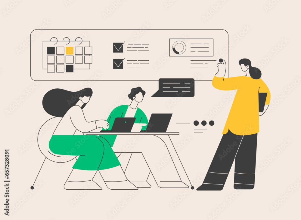 Poster managers workshop abstract concept vector illustration.