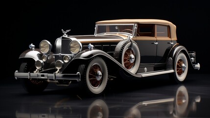 a classic luxury car model with vintage charm, including features like a chrome grille, round headlights, and a distinguished hood ornament.