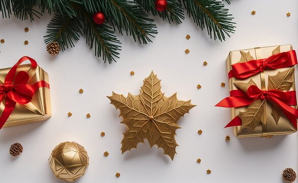 christmas decorations on white background with beautiful golden star created with generative ai