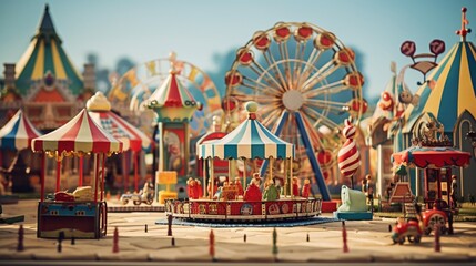 a miniature carnival with rides, games, and colorful attractions. - obrazy, fototapety, plakaty