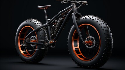 a miniature fat tire bike with oversized tires, a rugged frame, and details for the gear system suitable for off-road riding.