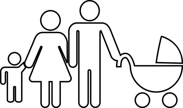 Parents and child family icon solid in line trendy style. Happy little family for insurance symbol with mother, father, son and daughter sign. Design on transparent background. Vector apps, website