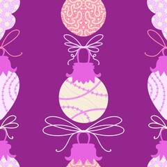 Cartoon winter toys seamless Christmas tree balls pattern for wrapping paper and fabrics and kids clothes print