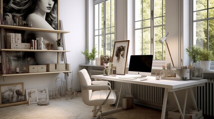 Contemporary Home Office with White Desk 